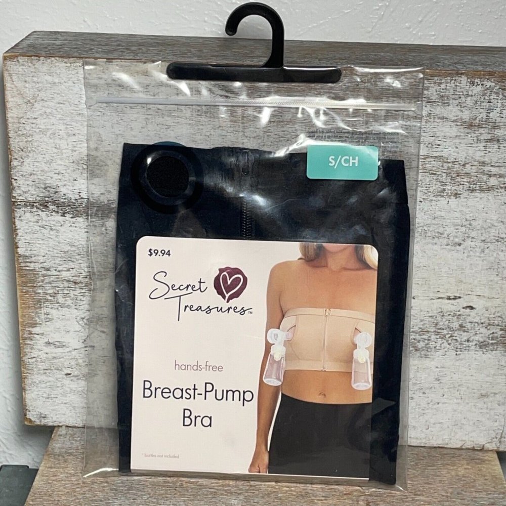 Secret Treasures Breast Pump Bra Women's Breastfeeding Small Zip Front Strapless